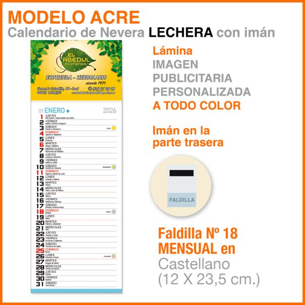Modelo Acre Lechera Mini · Lámina con imán para nevera