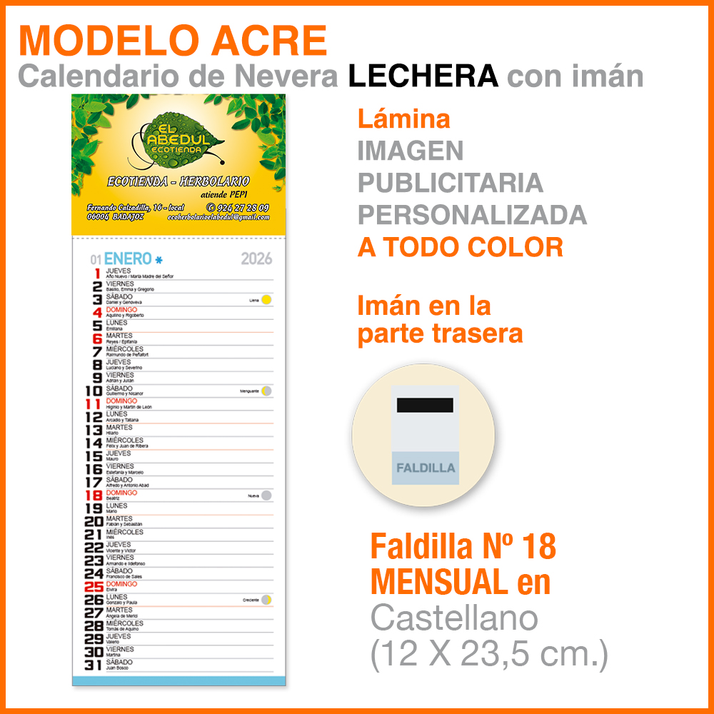 Modelo Acre Lechera Mini · Lámina con imán para nevera