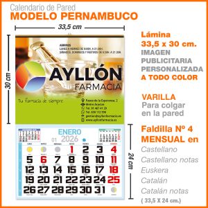 Modelo Pernambuco · Lamina con faldilla mensual de 33,5 cm.