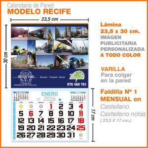 Modelo Recife · Lámina con faldilla mensual de 23,5 cm.