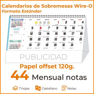 Sobremesa 44 MENSUAL NOTAS Papel OffSet para anotaciones
