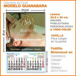 Modelo Guanabara · Lámina con faldilla bimensual de 23,5 cm.