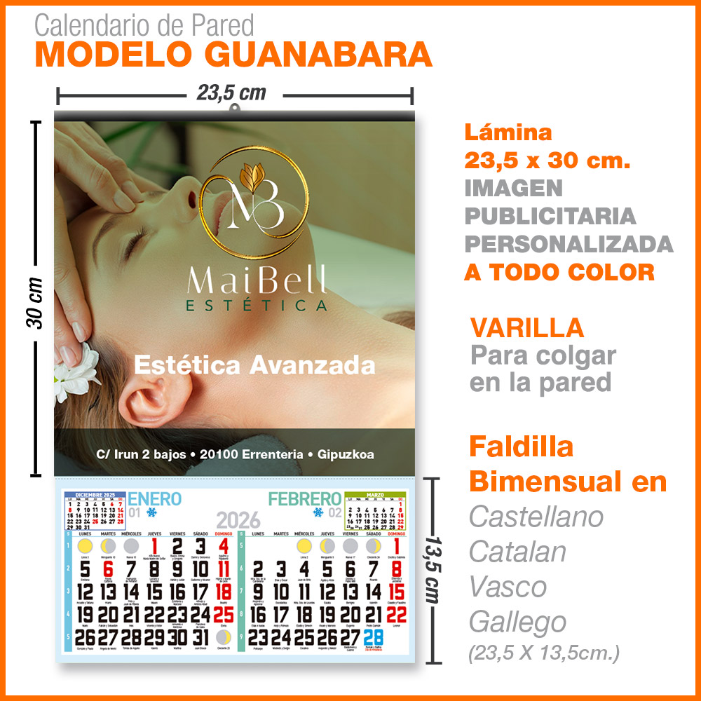 Modelo Guanabara · Lámina con faldilla bimensual de 23,5 cm.