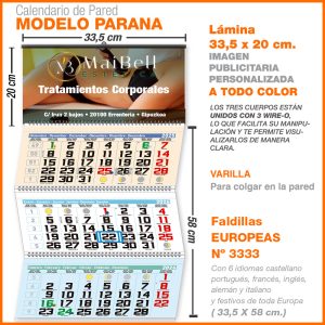 Modelo Paraná · Lámina con faldilla mensual EUROPEA Nº 3333
