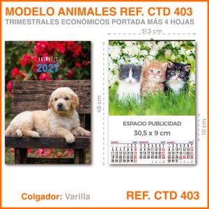 Calendario Trimestral · Modelo ANIMALES - REF. CTD 403