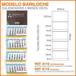 Modelo Bariloche · Calendarios 4 meses vistas