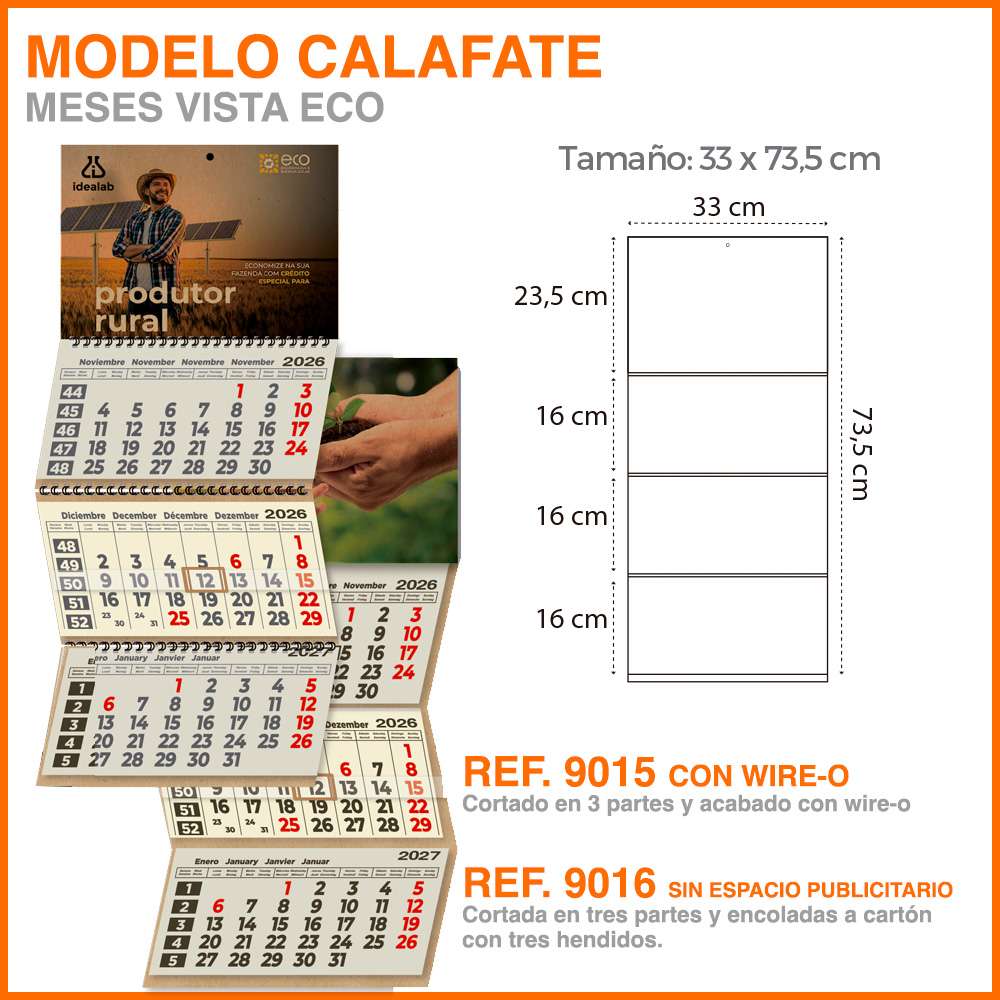 Modelo Calafate · Calendarios 3 meses vistas ECO