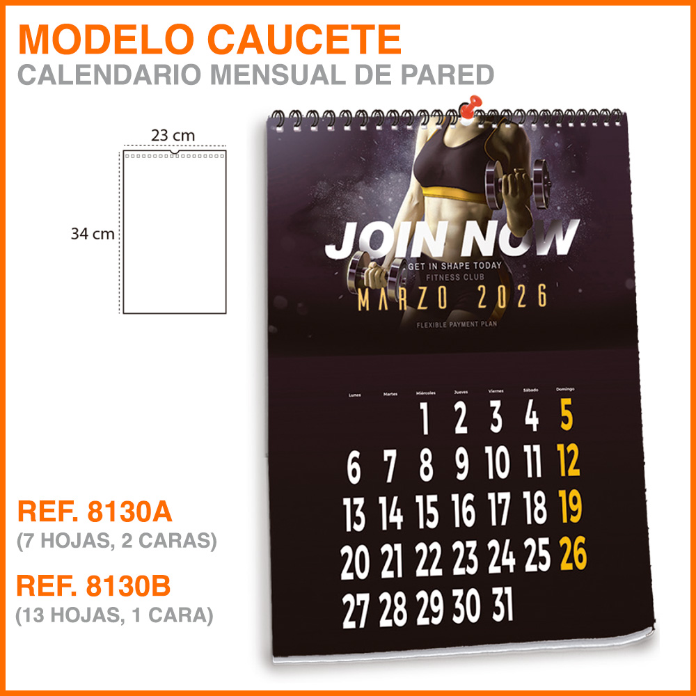 Modelo Caucete · Calendario  mensual de pared