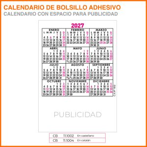 Calendarios de Bolsillo Adhesivo CON ESPACIO PUBLICITARIO