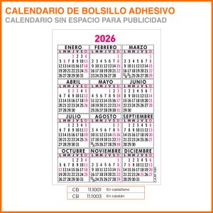 Calendarios de Bolsillo Adhesivo