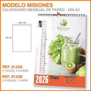Modelo Misiones · Calendario  mensual de pared - DINA A3