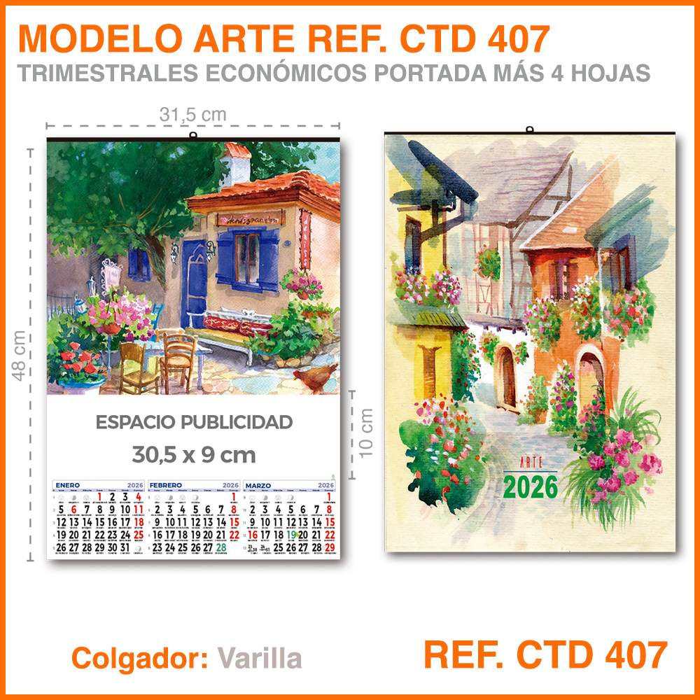 Calendario Trimestral · Modelo ARTE - REF. CTD 407
