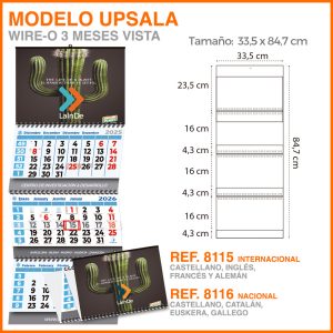Modelo Upsala · Calendarios Wire-o  3 meses vistas